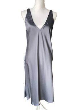 Victorias Sevret Satin V-Neck Slip Dress Grey